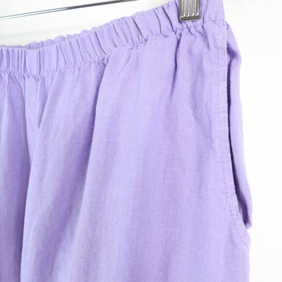 Flax Size S Woven Linen Wide Leg Crop Easy Pants Pull On Purple - Picture 5 of 10